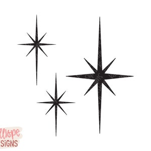 MCM Stars SVG, langwerpige sterren, kerststerren SVG, fonkelende sterren, midden van de eeuw clipart, sprankelende sterren, Cricut-bestanden, silhouetontwerpen