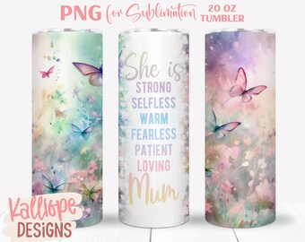 Mum Butterfly Tumbler PNG: Mother's Day 20oz Skinny Wrap (Digital Download)