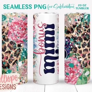 Bonus Mimi 20 oz bekerontwerpen, Moederdagcadeau voor stiefoma, rechte skinny beker met bloemen luipaardprint, png, sublimatieontwerp