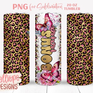 Bonus Mama 20 oz bekerontwerpen, vlindermotief, Moederdag, stiefmoeder, rechte skinny beker met luipaardprint png, sublimatieontwerp