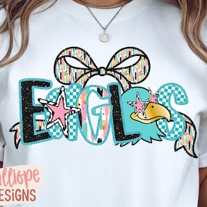 Eagles Mascot PNG, Coquette Bow and Checkers, School Spirit, Eagles Shirt PNG, Sports Team Fundraiser, Team Mom PNG, Game Day Sublimation