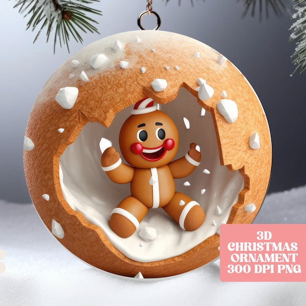 3D Break Through Christmas Ornament PNG, 3D Gingerbread Ornament PNG, 3D Sublimation Designs, 3D Ornament Designs, Printable Ornament