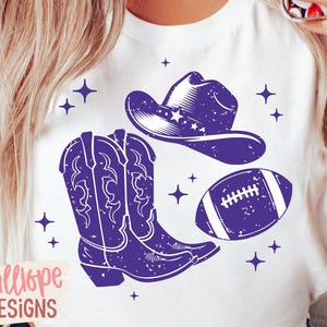 Football PNG, Western Football, Purple Team, Southern Football, Retro Football Shirt png, Cowgirl Boots, Cowgirl Hat, Sublimation, DTF, DTG