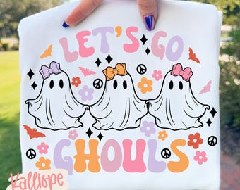 Let's Go Ghouls PNG, Diseños de Halloween DTF, Fantasma retro de Halloween, Fantasma lindo PNG, Halloween genial, Diseño de camiseta espeluznante