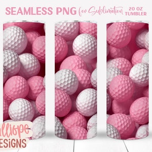 Envoltura para vaso de golf rosa 3D PNG, sublimación de pelota de golf 3D, regalo para golfistas, diseños de golf, envoltura delgada y recta de 20 oz, descarga instantánea