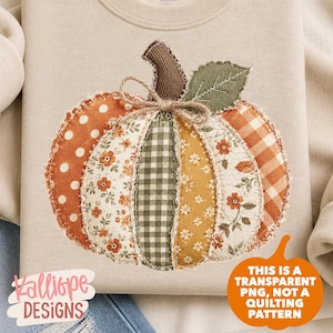 Patchwork Pumpkin PNG, Faux Applique Shirt Design, Quilted Fall png, Autumn Sublimation Design, DTF Transfer png, Cozy Fall png