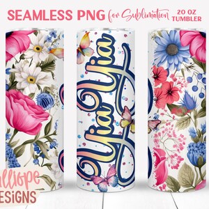 Vaso Yia Yia PNG con mariposas, diseños de vasos, regalo del Día de la Madre, mariposa, envoltura de madrina, diseño de envoltura de vaso delgada, PNG griego