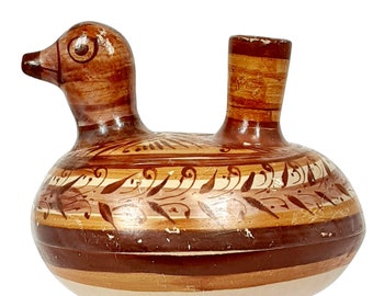 Tonala Duck Wasserkrug, Vintage mexikanische Volkskunstkeramik, handgefertigtes Souvenir Touristware