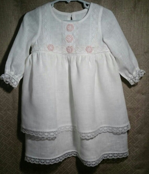 white linen flower girl dress