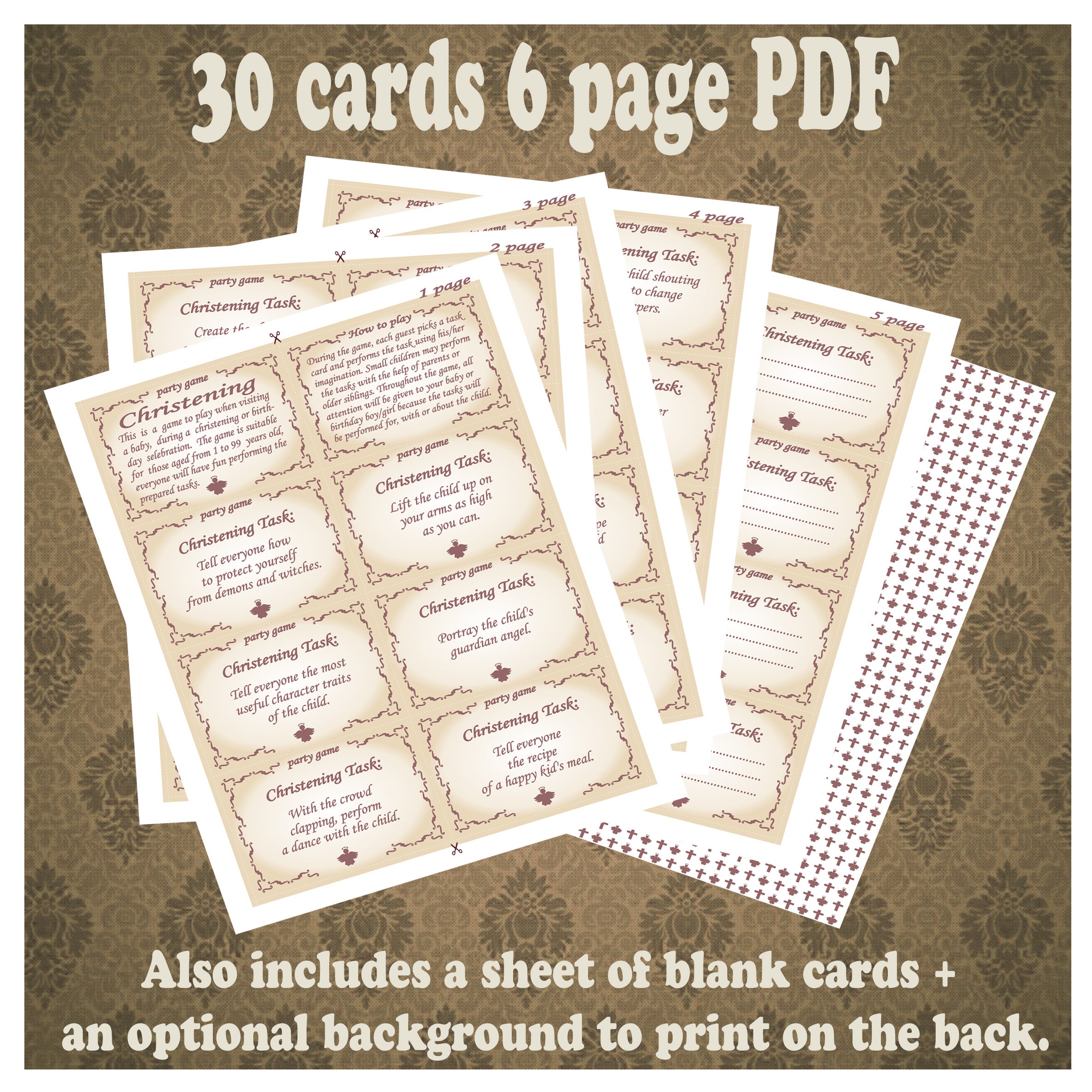 Game CHRISTENING Christening Party Tasks Game Cards for Etsy