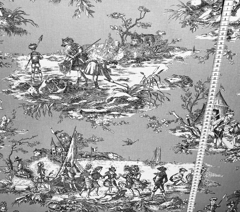 Toile De Jouy French Country Style Fabric Upholstery Fabric Etsy