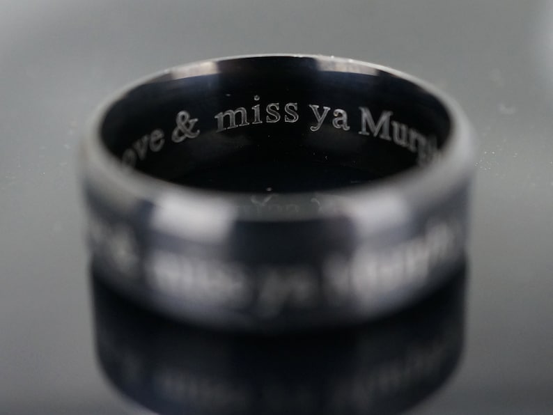Stainless Steel Ring Promise Rings for Men Groomsmen Gift Black IP Beveled Edge Band Custom Mens Ring Engraved Wedding Ring for Him
