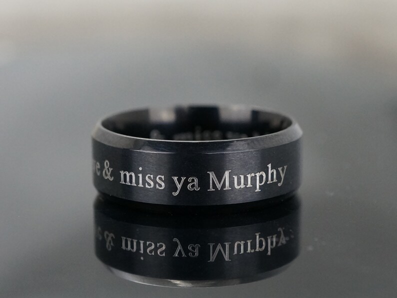 Stainless Steel Ring Promise Rings for Men Groomsmen Gift Black IP Beveled Edge Band Custom Mens Ring Engraved Wedding Ring for Him