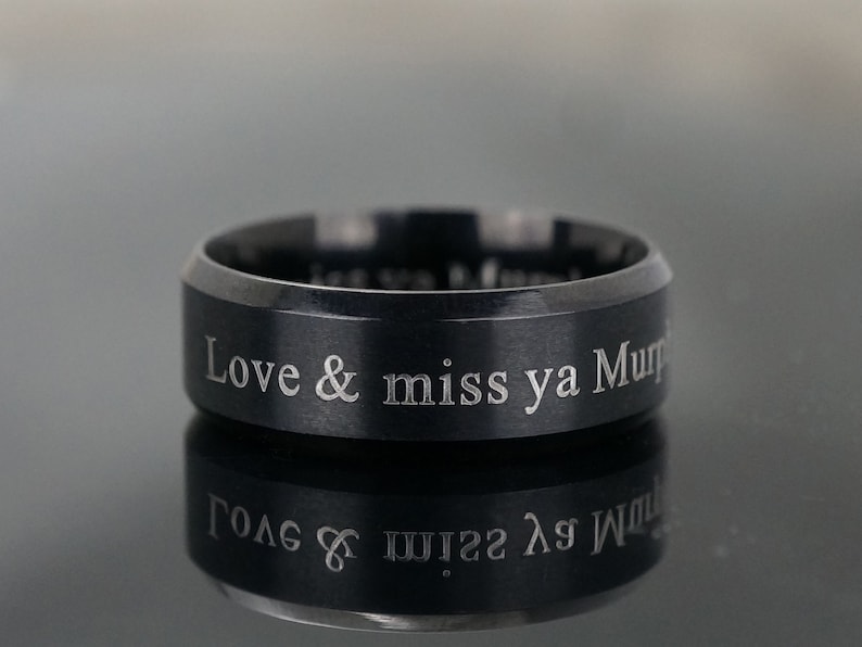 Stainless Steel Ring Promise Rings for Men Groomsmen Gift Black IP Beveled Edge Band Custom Mens Ring Engraved Wedding Ring for Him