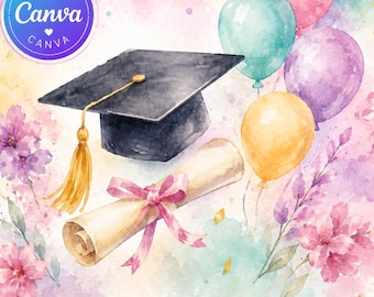 Passed, Diploma Obtained, Editable Any Age Template, Editable Canva Template, Digital Download, Instant Download, Pastel