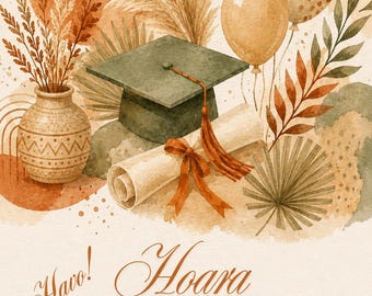 Passed, Diploma Obtained, Editable Any Age Template, Editable Canva Template, Digital Download, Instant Download, Boho