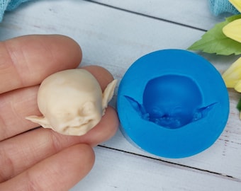Silikonform Elfengesicht, Puppengesicht Größe 2,2х3,7 cm, Puppenform für Ton Miniatur Elfe Gesicht Silikonform Becher Dekorieren