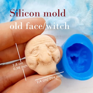 Silicone mold Old Face/Witch Design for Clay size 2,4х2,5 cm/0,94x0,98 inch Perfect for Halloween Crafts and Decor Enchanting old face/witch