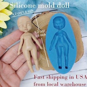 Silicone mold of doll size 9,2х4,2 cm/ 3,6х1,6 inch for polymer clay, resin, chocolate, fondant with fast delivery from a warehouse in U.S.A