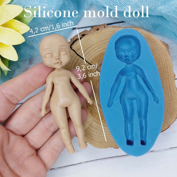 Silicone mold of doll size 9,2х4,2 cm/3,6х1,6 inch for polymer clay, resin, fondant, chocolate and sugar mastic Silicone Mold cup decorating