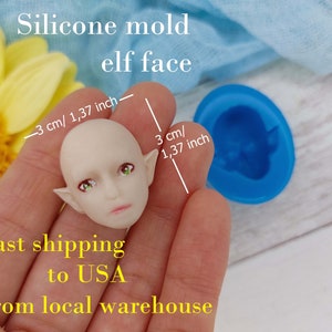 Silicone mold elf face/doll face size 3х3 cm/1,37х1,37 inch for polymer clay resin chocolate fondant with delivery from a warehouse in U.S.A