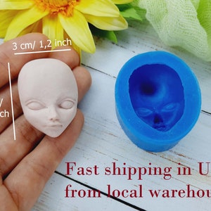 Silicone mold doll face size 4х3 cm/1,2х1,6 inch for clay, resin, chocolate fondant and sugar mastic with delivery from a warehouse in U.S.A