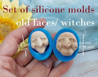 Set of silicone molds Old Faces/Witches Design for Clay size 0,94x1 inch Perfect for Halloween Crafts and Decor Enchanting old faces/witches