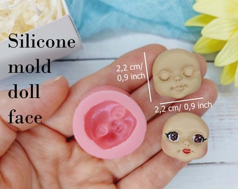 Silicone mold doll face (RED) size 2,2х2,2 cm/ 0,9х0,9 inch Doll face mold for clay, resin, chocolate and sugar mastic Mold cup decorating