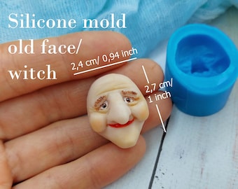 Molde de silicona cara vieja / cara de bruja tamaño 2,4х2,7 cm /0,94x1 pulgada Bruja de molde para arcilla polimérica Decoración miniatura de cara vieja / bruja de Halloween