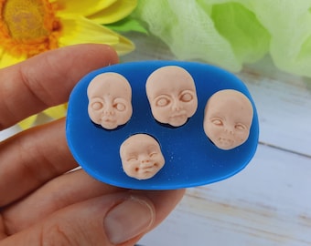 Molde de silicone para bonecas com 4 rostos, tamanhos de 1,1x1,2 a 1,4x1,8 cm. Molde para bonecas de argila. Molde de silicone para decoração de xícaras.