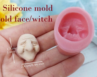 Silicone mold old face/witch size 2,4х2,7 cm /0,94x1 inch for clay Miniature old face/witch Halloween decorating (RED) #1