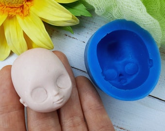 Molde de silicone para rosto de boneca tamanho 3,9x3,2 cm/ 1,5x1,2 polegadas Molde de boneca para argila Molde de rosto de boneca em miniatura Molde de silicone para decoração de copo