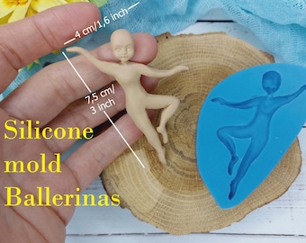 Molde de silicona de bailarinas/muñeca tamaño 7,5х4 cm/3х1,6 pulgadas para arcilla, resina, fondant, chocolate y masilla de azúcar Molde de silicona para decorar tazas