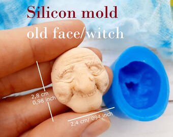 Silicone mold Old Face/Witch Design for Clay size 2,4х2,5 cm/0,94x0,98 inch Perfect for Halloween Crafts and Decor Enchanting old face/witch