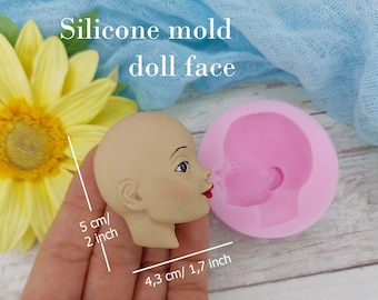 Silicone mold doll face size 4,3х5 cm/ 1,7х2 inch Doll face mold for polymer clay, resin, chocolate and sugar mastic Mold cup decorating