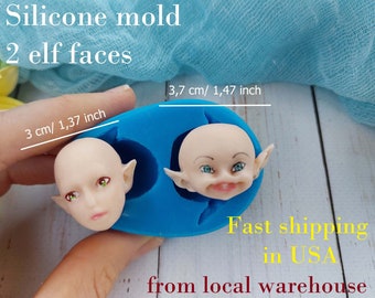 Silicone mold elf faces #1 #2 size 3х3 cm/1,37х1,37 inch for polymer clay resin, chocolate, fondant with delivery from a warehouse in U.S.A.
