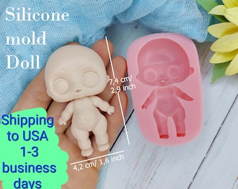 Silicone mold of doll size 7,4х4,2 cm/2,9x1,6 inch (RED) for polymer clay resin, chocolate, fondant with delivery from a warehouse in U.S.A.