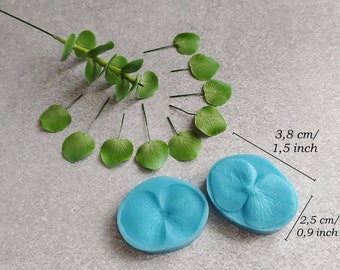 Silicone molds of Eucalyptus Leafs 3,8x2,5 cm/ 1,5x0,9 inch for polymer clay, cold porcelain, sugar mastic