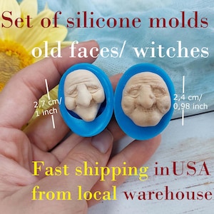 Set of silicone molds Old Faces/Witches Design for Clay size 0,94x1 inch Perfect for Halloween Crafts with delivery from a warehouse in USA