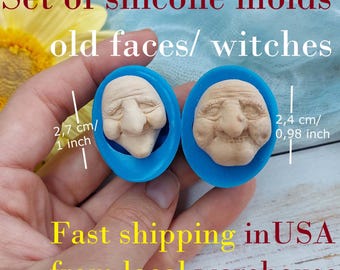 Set of silicone molds Old Faces/Witches Design for Clay size 0,94x1 inch Perfect for Halloween Crafts with delivery from a warehouse in USA