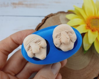 Molde de silicona caras antiguas/brujas tamaño 2,4х2,7 cm/0,94 x 1 pulgada y 2,4х2,5 cm/0,94 x 0,98 pulgadas Molde para arcilla Miniatura cara antigua/bruja Decoración de Halloween