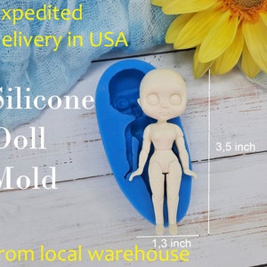 Silicone mold of doll size 8х3,3 cm/3,5х1,3 inch for polymer clay resin, chocolate, fondant with delivery from a warehouse in U.S.A.