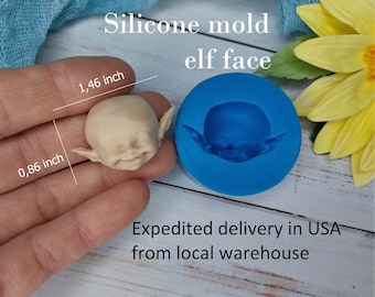 Silicone mold elf face, doll face size 0,86 х 1,46 inch for polymer clay, resin, chocolate, fondant with delivery from a warehouse in U.S.A.