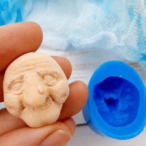 シリコン型 老人の顔/魔女 サイズ 2,4х2,5 cm /0,94 x 0,98 インチ 粘土用型 ミニチュア 老人の顔/魔女 ハロウィンデコレーション