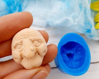Molde de silicona cara vieja/bruja tamaño 2,4х2,5 cm /0,94x0,98 pulgadas Molde para arcilla Cara vieja/bruja en miniatura Decoración de Halloween