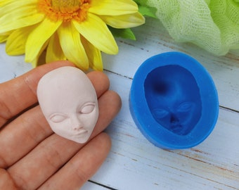 Silicone mold doll face size 4х3 cm/ 1,2х1,6 inch Doll mold for clay Miniature face doll mold Silicone Mold cup decorating