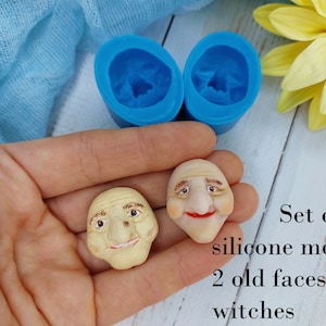 Set of 2 silicone molds old faces/ witches size 2,4х2,7 cm/0,94x1 inch & 2,4х2,5 cm/0,94x0,98 inch for polymer clay Halloween decorating