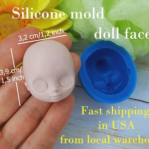 Silicone mold doll face size 3,9х3,2 cm/1,5х1,2 inch for clay resin chocolate, fondant, sugar mastic with delivery from a warehouse in U.S.A