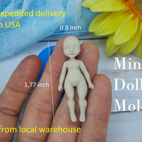 Silicone mold of doll size 4,5х2 cm/1,77х0,8 inch for polymer clay resin, chocolate, fondant with delivery from a warehouse in U.S.A.