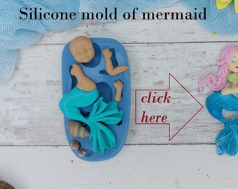 Mold of Mermaid #1 for polymer clay, resin, chocolate, fondant and sugar mastic from food grade silicone, mold cup decor